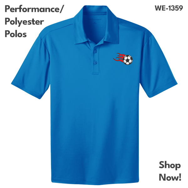 A performance polyester polo shirt.
