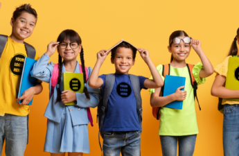 Group of smiling kids ready for school.