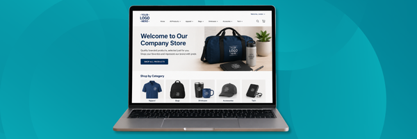 Company Stores Banner with Laptop
